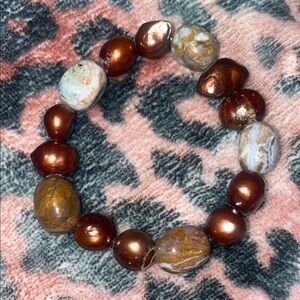 Copper Pearls & Agate Stretch Elastic Bracelet